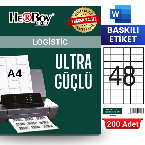 HB-1348 35 x 35 mm A4 Baskılı Laser Etiket (200 Adet)