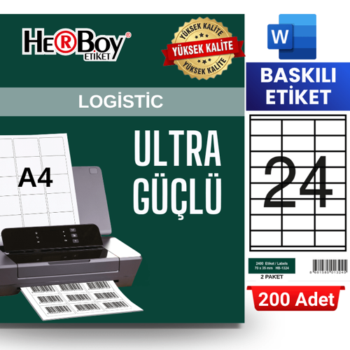 HB-1324 70 x 35 mm A4 Baskılı Laser Etiket (200 Adet)