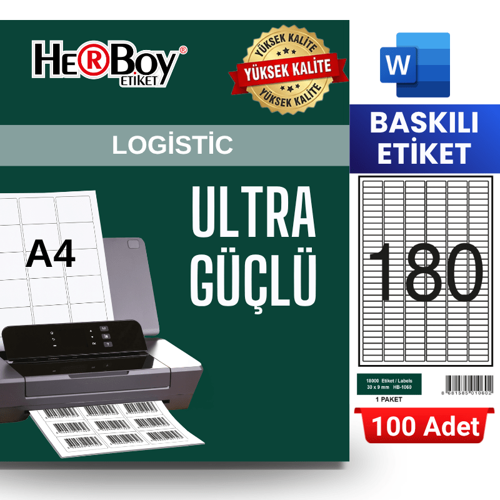 HB-1060 30 x 9 mm A4 Baskılı Laser Etiket (100 Adet)