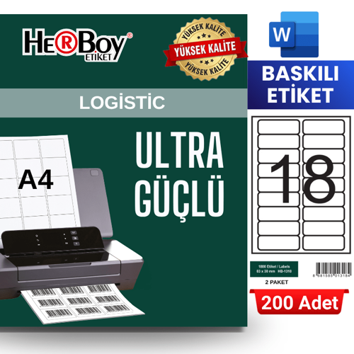 HB-1318 83 x 30 mm A4 Baskılı Laser Etiket (200 Adet)