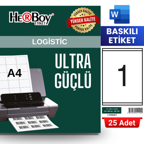 HB-1100 210 x 280 mm A4 Baskılı Laser Etiket (25 Adet)