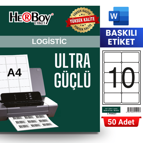 HB-1010 99,1 x 57 mm A4 Baskılı Laser Etiket (50 Adet)