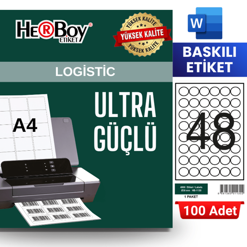 HB-1130 30 x 30 mm A4 Baskılı Laser Etiket (100 Adet)