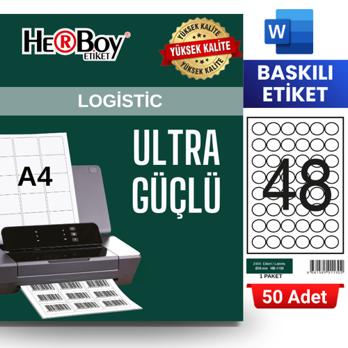 HB-1130 30 x 30 mm A4 Baskılı Laser Etiket (50 Adet)