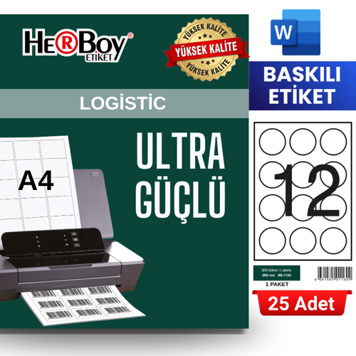 HB-1160 60 x 60 mm A4 Baskılı Laser Etiket (25 Adet)