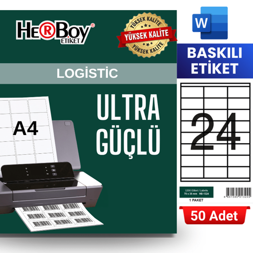 HB-1324 70 x 35 mm A4 Baskılı Laser Etiket (50 Adet)
