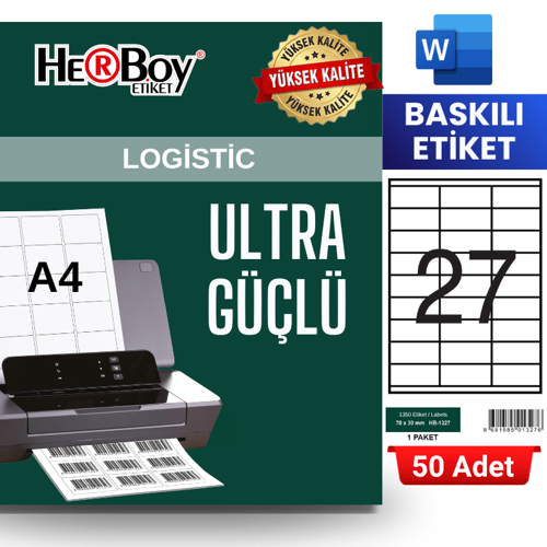HB-1327 70 x 30 mm A4 Baskılı Laser Etiket (50 Adet)