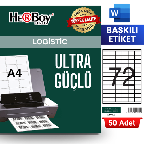 HB-1172 35 x 23 mm A4 Baskılı Laser Etiket (50 Adet)
