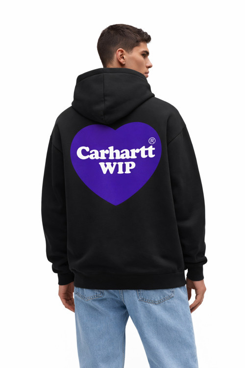 UNİSEX CARHART ÖN KALP SIRT LOGO BASKILI OVERSIZE %100 PAMUKLU NEFES ALAN SWEATSHIRT HOODIE