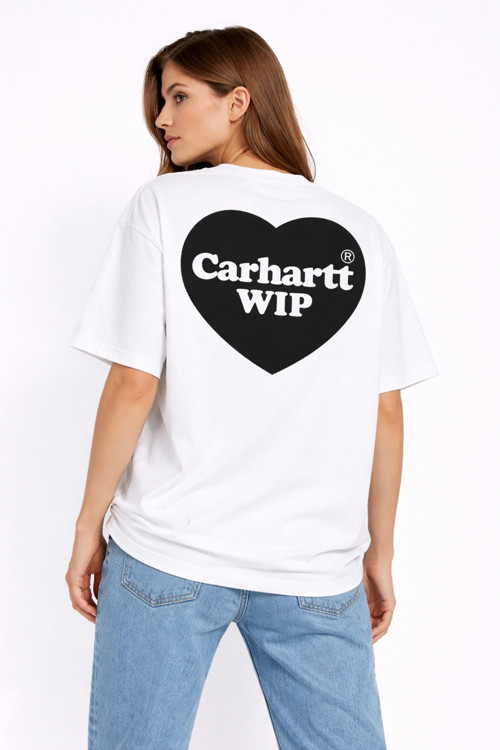 UNİSEX KADIN ERKEK CARHART WIP SIRT VE ÖN BASKILI OVERSİZE KALIN KUMAŞ BOL KESİM PAMUKLU T-SHİRT