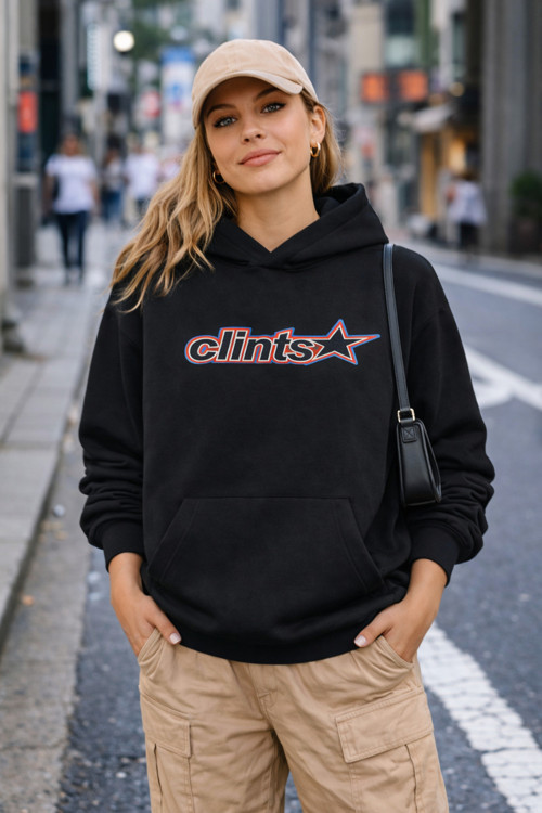 Clints Ön Yazı Baskılı Oversize Kapüşonlu Sweatshirt