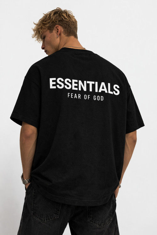 KADIN ERKEK UNİSEX ESSENTIALS SIRT BASKILI OVERSİZE KALIN KUMAŞ BOL KESİM PAMUKLU T-SHİRT