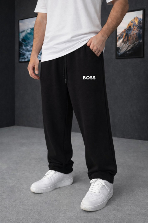 UNİSEX BELİ LASTİKLİ İÇİ ŞORDONLU 3 İPLİK BOS BASKILI BASİC BAGGY EŞOFMAN ALTI