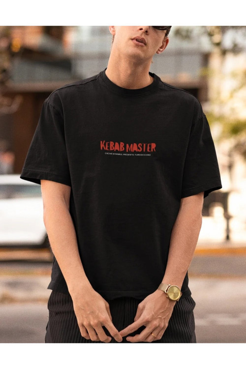 UNİSEX KEBAB MASTER ÖZEL TASARIM ÖN BASKILI OVERSİZE KALIN KUMAŞ BOL KESİM PAMUKLU T-SHİRT