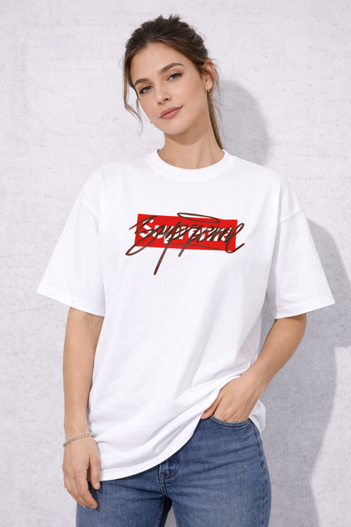 UNİSEX SUPREME GRAFFİTİ BASKILI OVERSİZE KALIN KUMAŞ BOL KESİM PAMUKLU T-SHİRT
