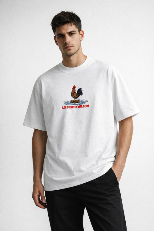 Unisex Lo Siento Wilson Ön Tavuk Deniz Baskılı Oversize Kalın Kumaş Bol Kalıp Unisex T-Shirt