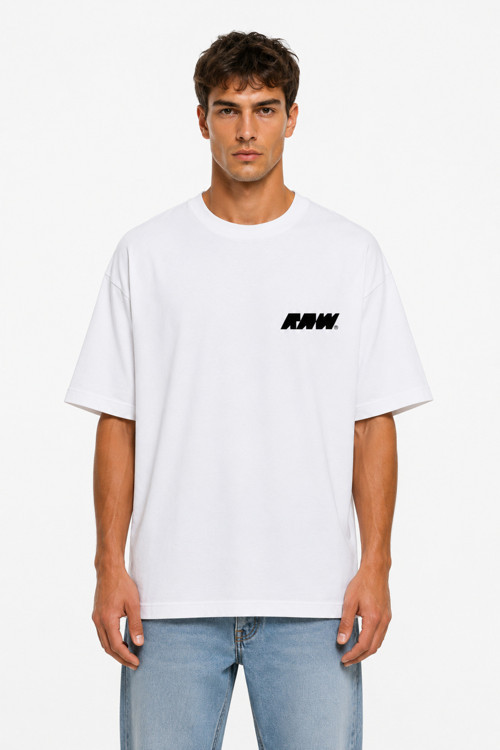 KADIN ERKEK UNİSEX RAW NEW LOGO ÖN BASKILI OVERSİZE KALIN KUMAŞ BOL KESİM PAMUKLU T-SHİRT