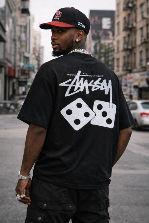 Unisex Stussy Zar Sırt Baskılı Oversize Kalın Kumaş Bol Kalıp Unisex T-Shirt