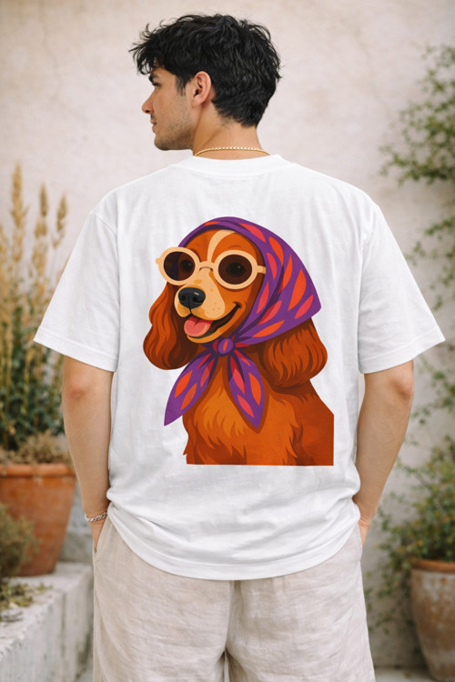 Anımal Sırt Baskılı Oversize Kalın Kumaş Bol Kalıp T-Shirt