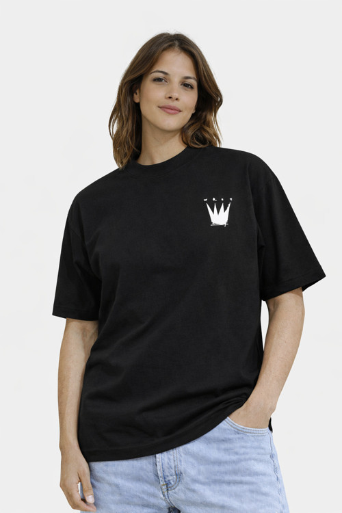 UNİSEX GRAFFİTİ TAÇ ÖN BASKILI OVERSİZE KALIN KUMAŞ BOL KESİM PAMUKLU T-SHİRT