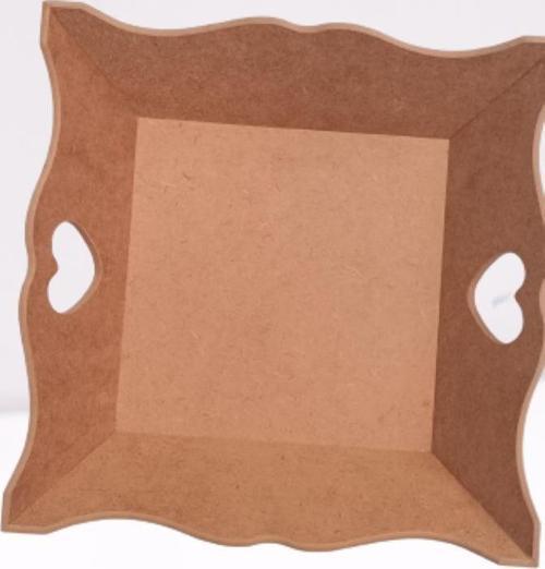 Hobi Dekoratif 90057 Model Ekmek Tepsi Dalgalı Kenar Kalpli Ahşap MDF El Yapımı