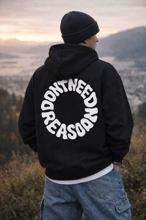 Yuvarlak Yazı Baskılı Oversize Kapüşonlu Sweatshirt