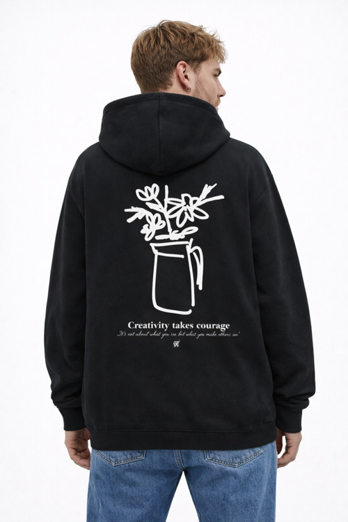 UNİSEX VAZO VE CICEK SIRT BASKI OVERSIZE %100 PAMUKLU NEFES ALAN SWEATSHIRT HOODIE