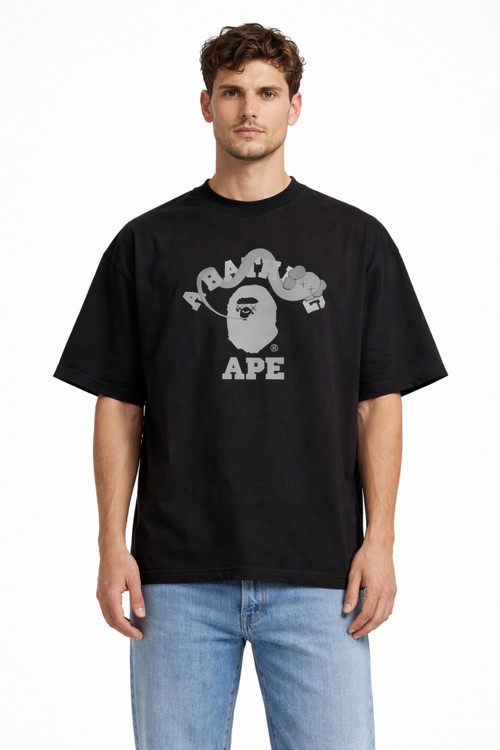 UNİSEX A BATHING APE YILAN ÖN BASKILI OVERSİZE KALIN KUMAŞ BOL KESİM PAMUKLU T-SHİRT