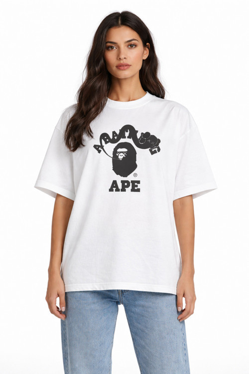 UNİSEX A BATHING APE YILAN ÖN BASKILI OVERSİZE KALIN KUMAŞ BOL KESİM PAMUKLU T-SHİRT