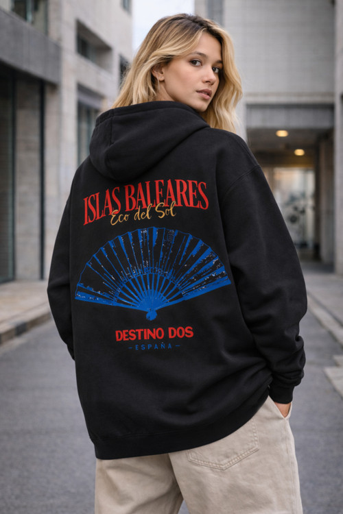 MAVİ YELPAZE ISLAS SIRT BASKILI OVERSIZE UNISEX %100 PAMUKLU NEFES ALAN SWEATSHIRT HOODIE