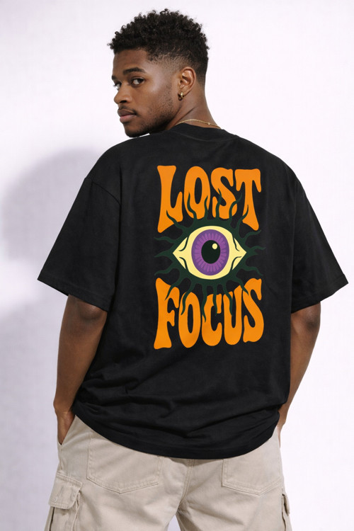 Lost Focus Sırt Baskılı Oversize Kalın Kumaş Bol Kalıp T-Shirt