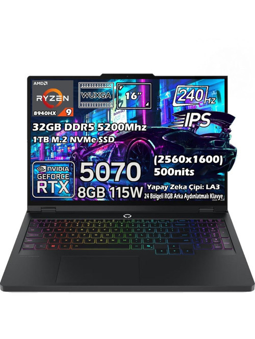 Outlet Legion Pro 5 AMD Ryzen 9 8940HX 32GB 1TB SSD RTX 5070 8GB 16" WQXGA (2560x1600) IPS Panel 240Hz 115W Freedos Gaming Bilgisayar