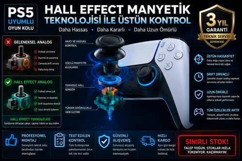 PS5 Hall Effect Manyetik Analog Oyun Kolu | Drift Dirençli | 3 Yıl Garantili | Sınırlı Stok