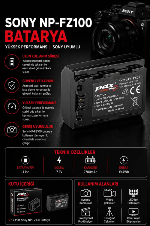 Sony NP-FZ100 Batarya | Yüksek Performans | Sony Uyumlu