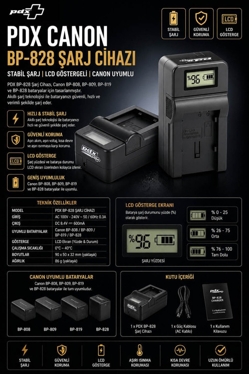 Canon BP-828 Şarj Cihazı | Stabil Şarj | Canon Uyumlu