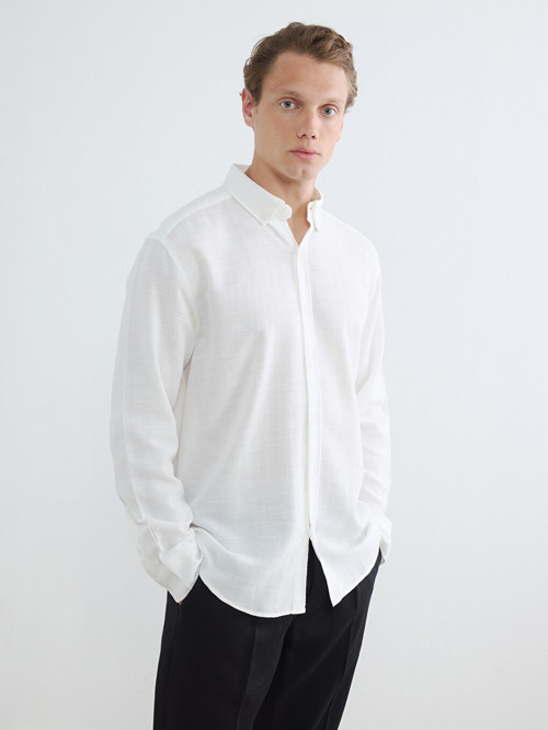 LCW Vision Beyaz Regular Fit Armürlü Erkek Basic Gömlek