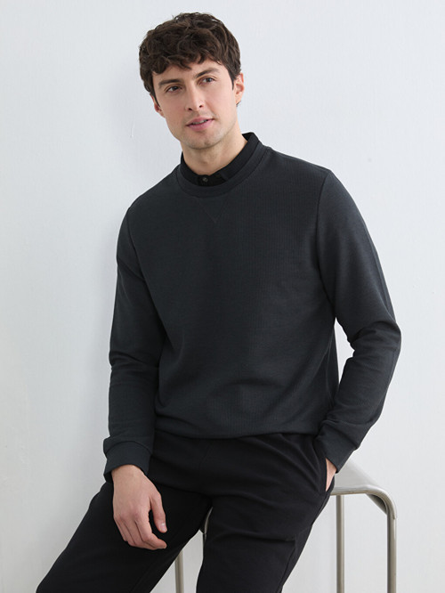 LCWAIKIKI Classic Antrasit Bisiklet Yaka Erkek Sweatshirt