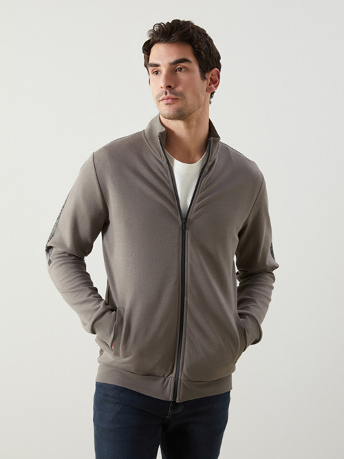 LCWAIKIKI Basic Kahverengi Dik Yaka Erkek Sweatshirt