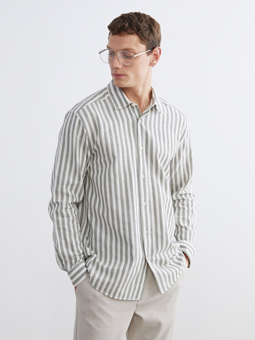 LCW Vision Yeşil Regular Fit Çizgili Erkek Gömlek