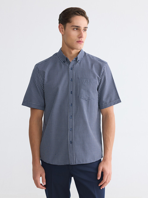 LCWAIKIKI Classic Lacivert Regular Fit Ekose Poplin Erkek Gömlek