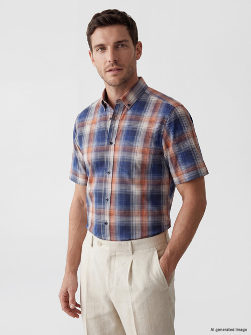 LCWAIKIKI Classic Turuncu Regular Fit Ekose Poplin Erkek Gömlek