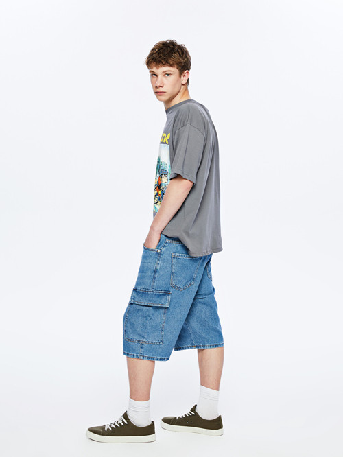 Lcw Teen İndigo Genç Erkek Jean Kargo Şort
