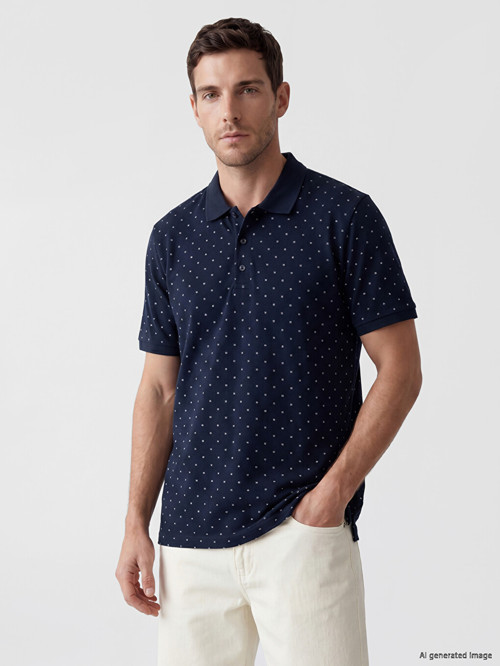LCWAIKIKI Classic Lacivert Polo Yaka Desenli Erkek Tişört