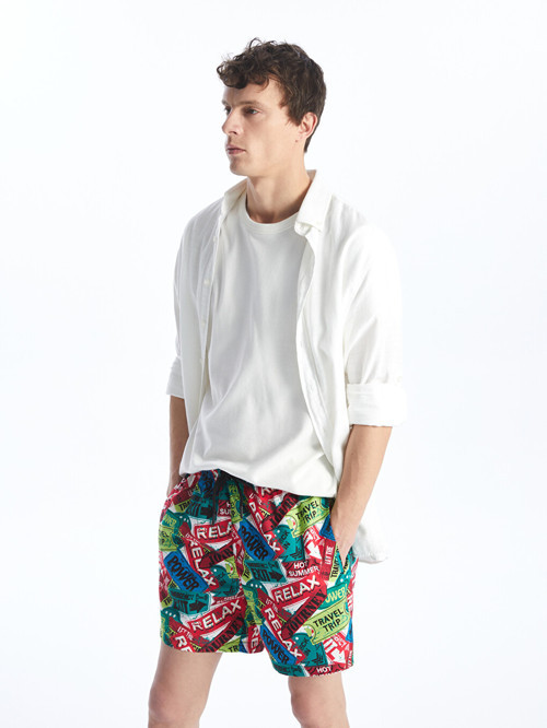 LCW SWIMWEAR Kırmızı Kısa Boy Desenli Erkek Deniz Şortu