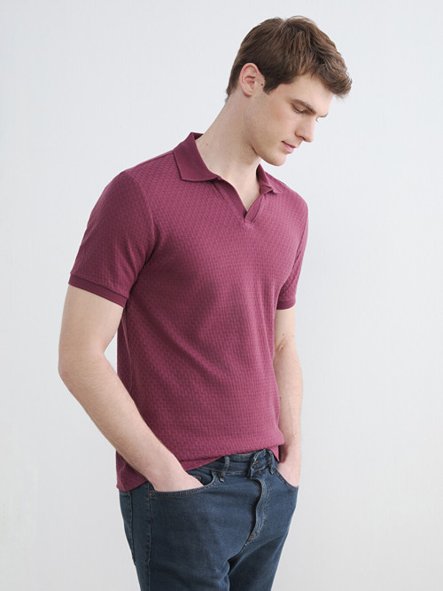 LCWAIKIKI Classic Bordo Polo Yaka Strüktürlü Erkek Tişört