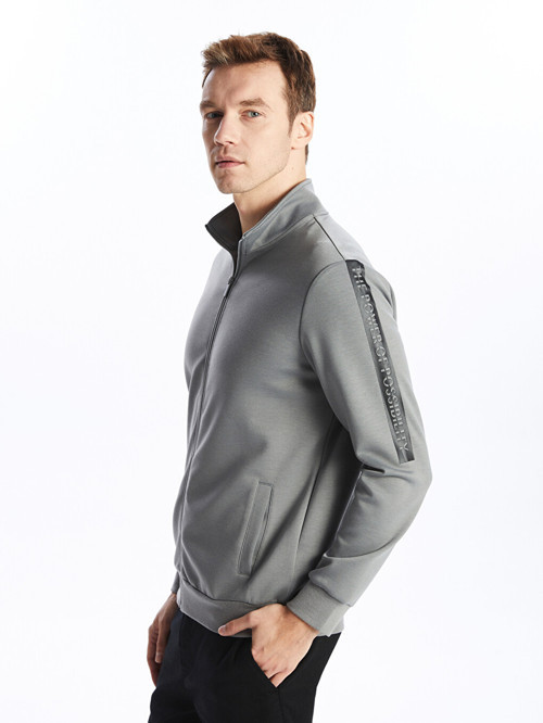 LCWAIKIKI Basic Gri Dik Yaka Erkek Sweatshirt