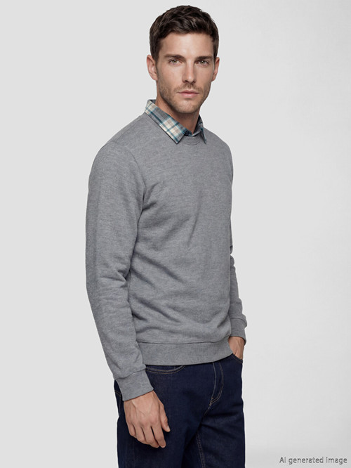LCWAIKIKI Classic Gri Gömlek Yaka Erkek Sweatshirt