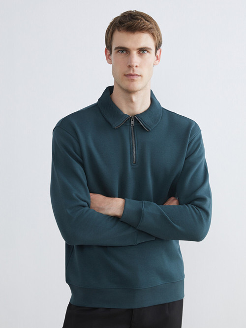 LCW Vision Petrol Dik Yaka Erkek Sweatshirt