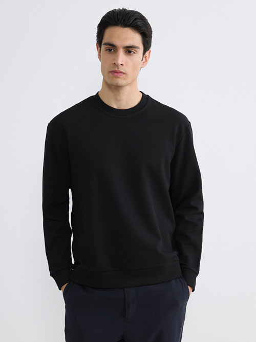 LCW Vision Siyah Bisiklet Yaka Erkek Sweatshirt