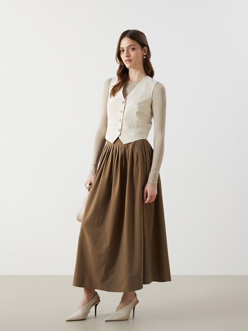 LCW Modest Haki Loose Fit Kadın Kloş Etek